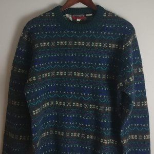 Green Fair Isle fishmerman Sweater Scottish knit in 100% Pure Virgin wool